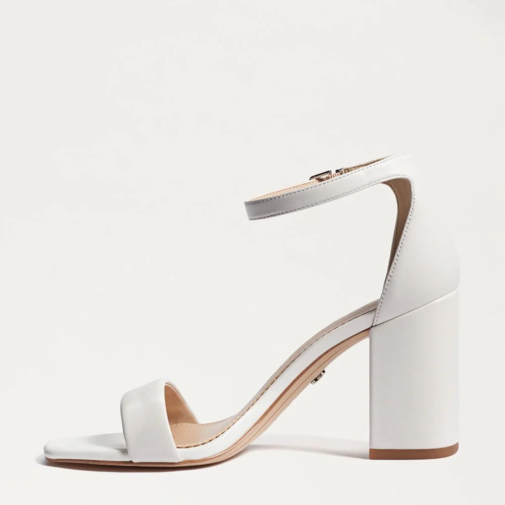 Daniella Block Heel Sandal in Bright White Leather - Image 4