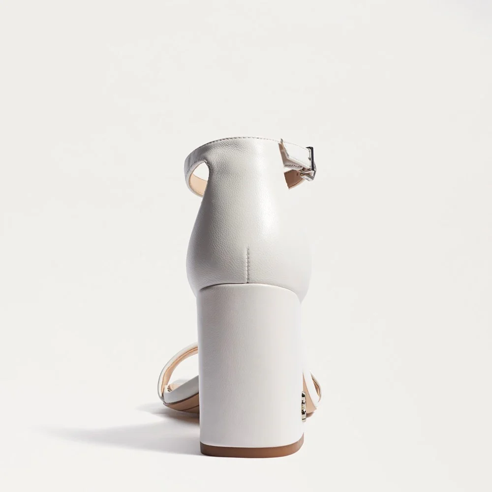 Daniella Block Heel Sandal in Bright White Leather - Image 5