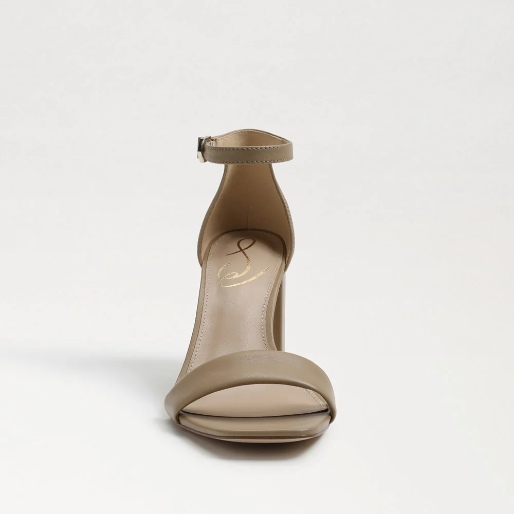 Daniella Block Heel Sandal in Soft Beige Leather - Image 3