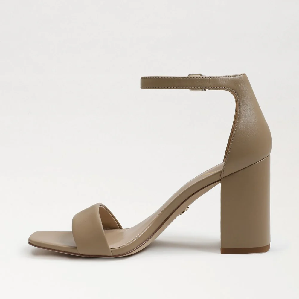 Daniella Block Heel Sandal in Soft Beige Leather - Image 4