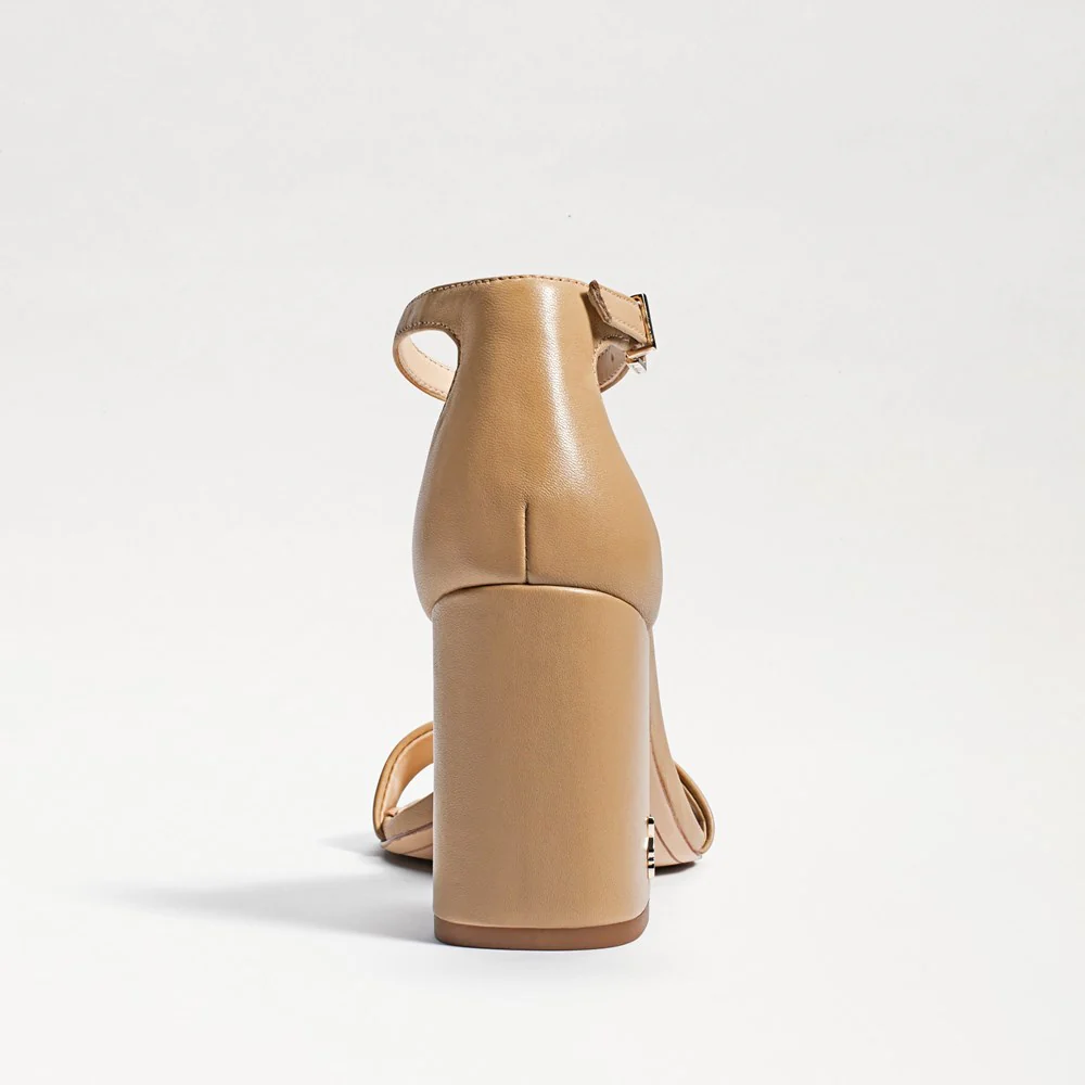 Daniella Block Heel Sandal in Soft Beige Leather - Image 5