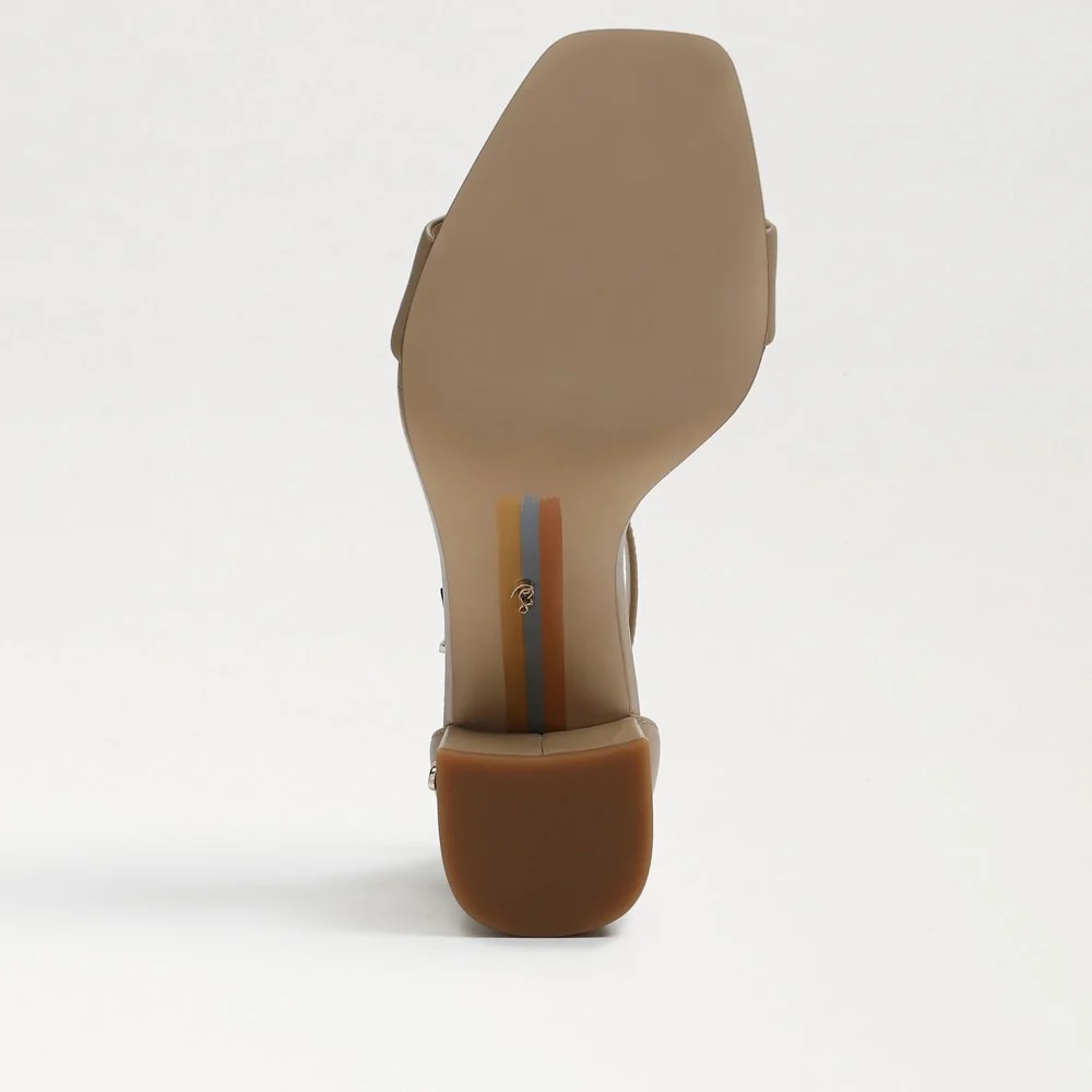 Daniella Block Heel Sandal in Soft Beige Leather - Image 6