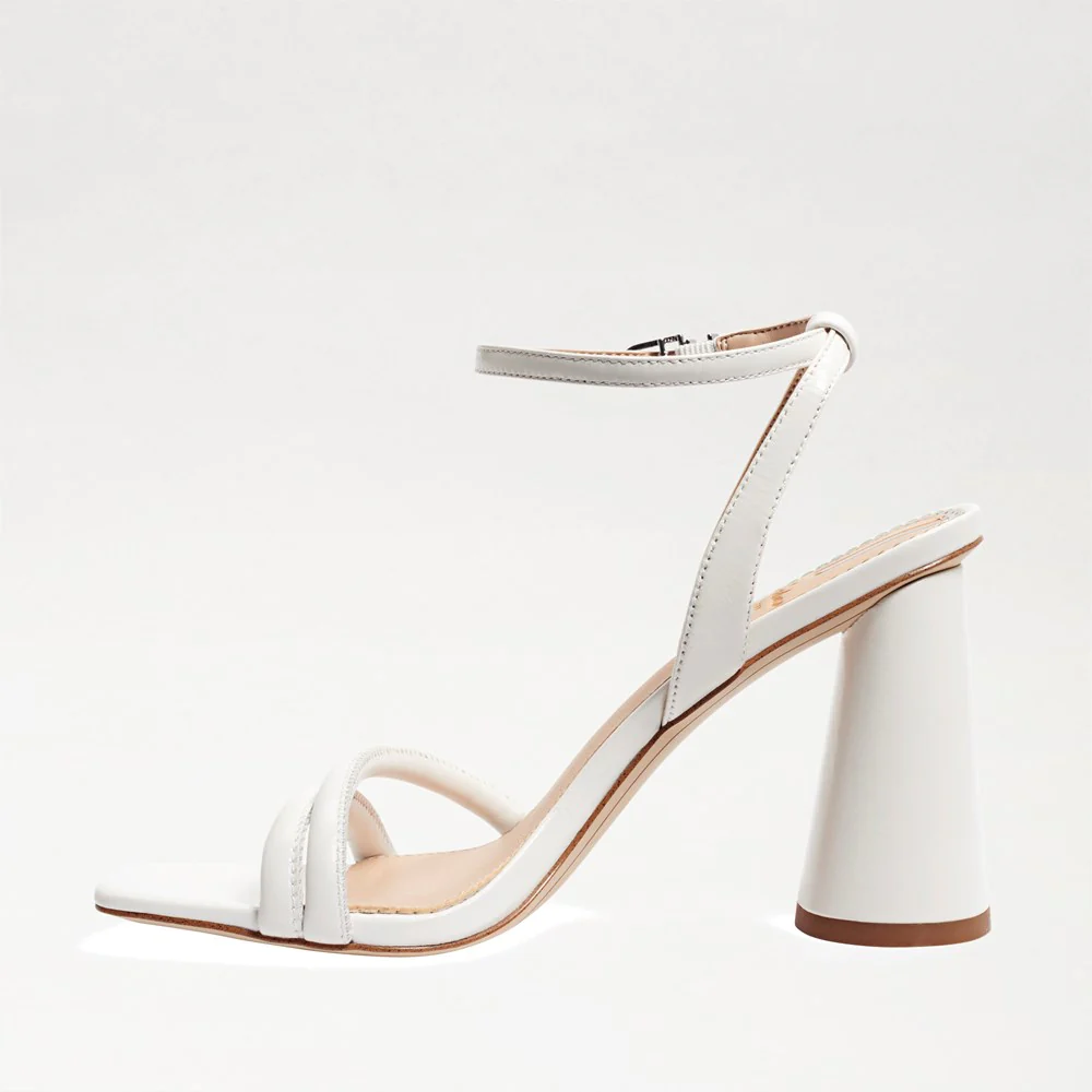 Kia Block Heel Sandal in Bright White Leather - Image 4