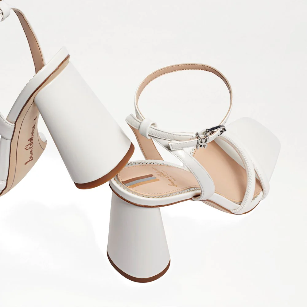 Kia Block Heel Sandal in Bright White Leather - Image 7