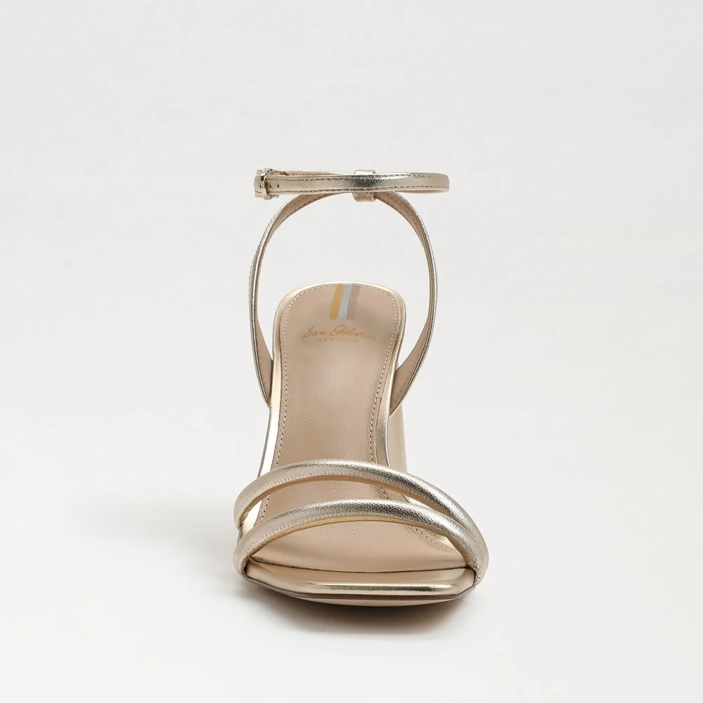 Kia Block Heel Sandal in Gold Leaf Leather - Image 3