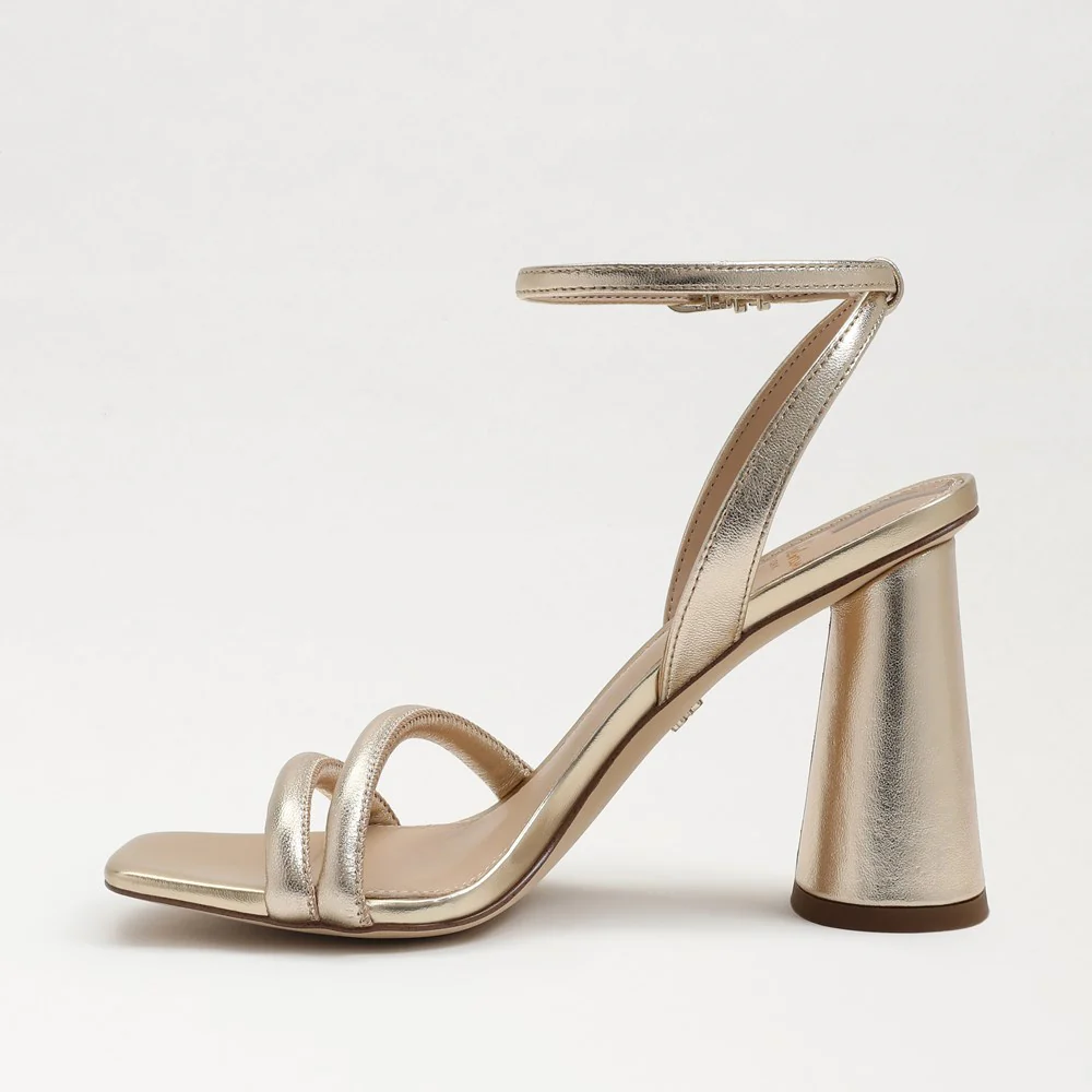 Kia Block Heel Sandal in Gold Leaf Leather - Image 4