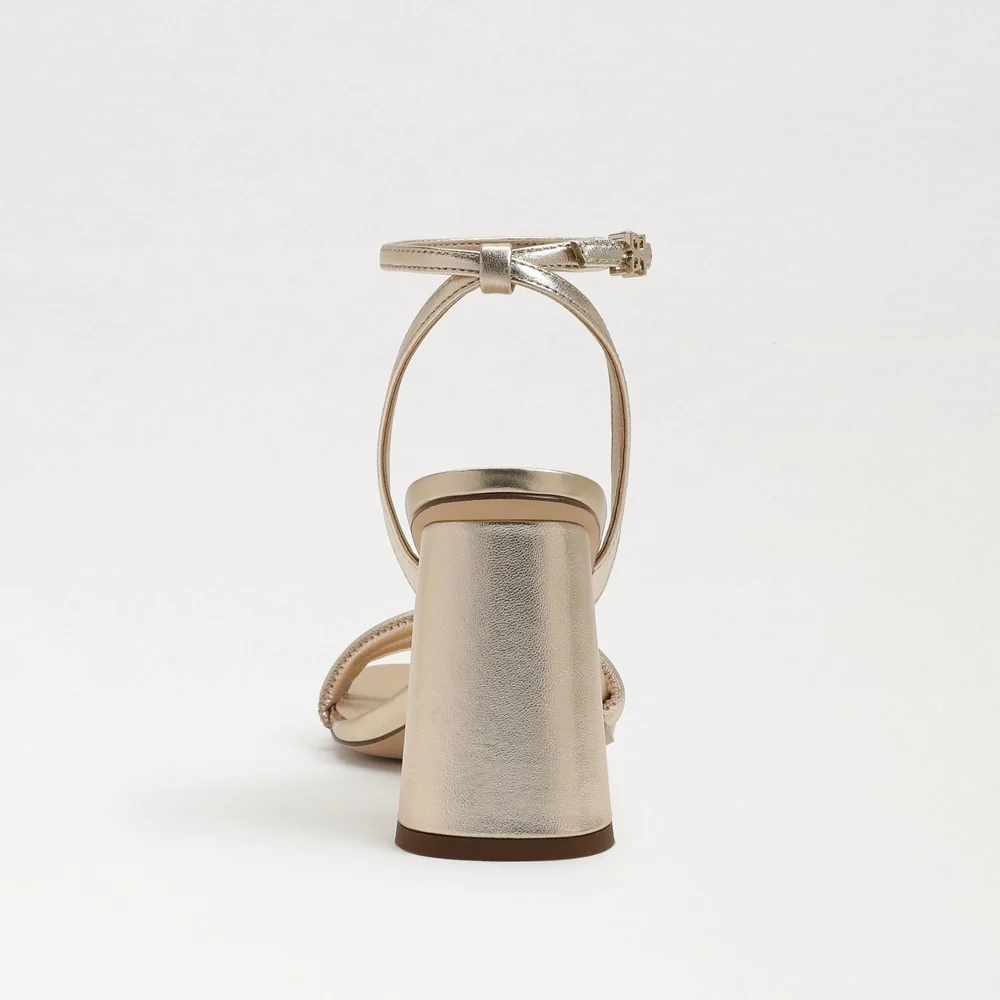 Kia Block Heel Sandal in Gold Leaf Leather - Image 5