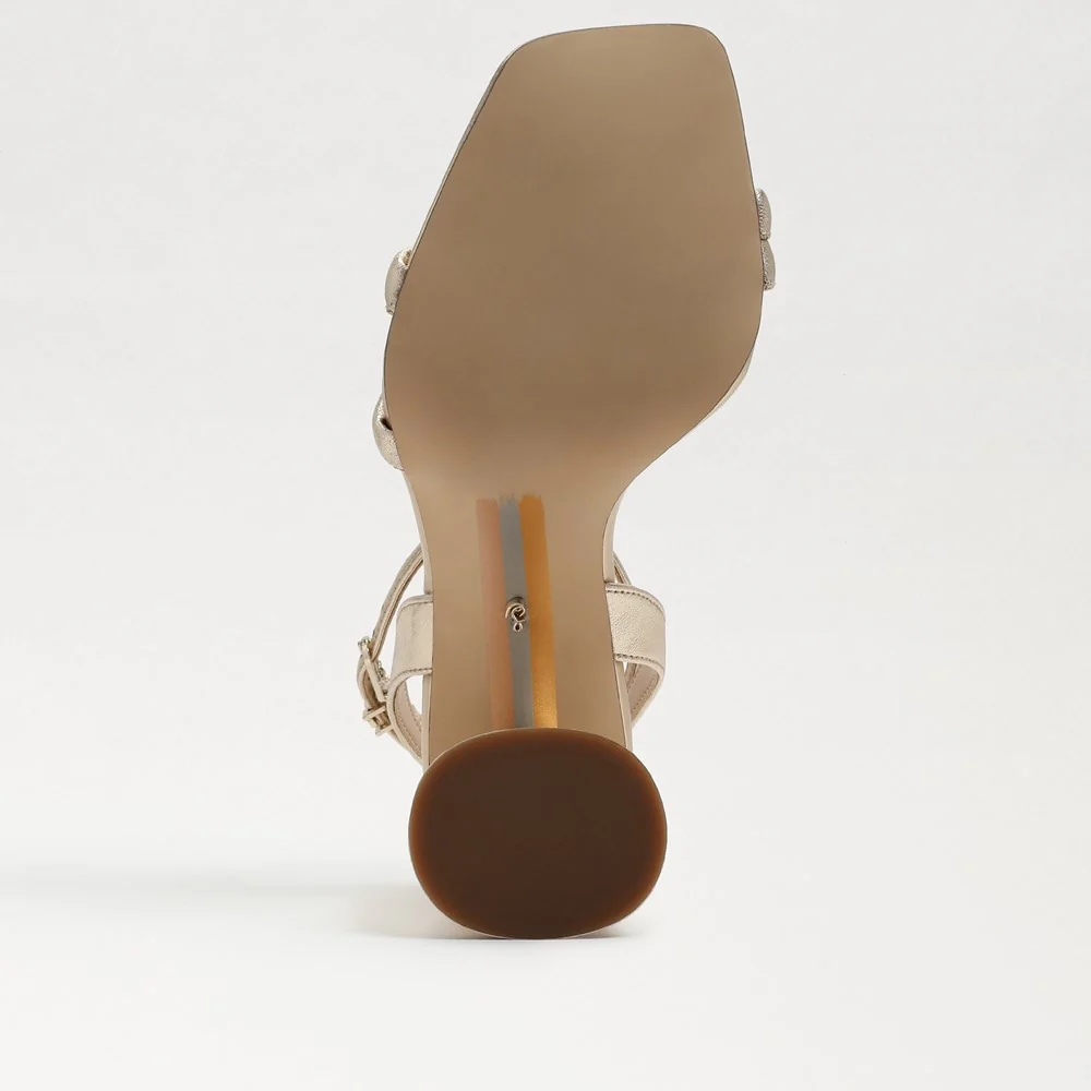 Kia Block Heel Sandal in Gold Leaf Leather - Image 6