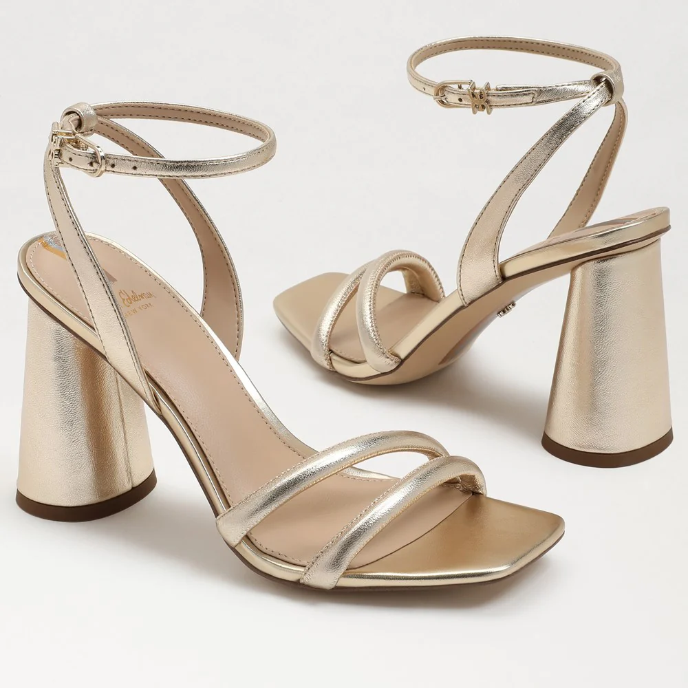 Kia Block Heel Sandal in Gold Leaf Leather - Image 7